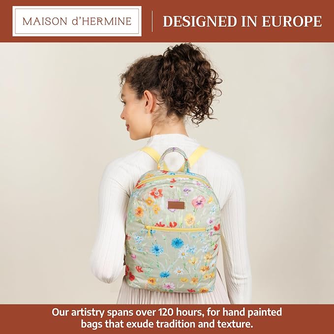 Maison d' Hermine Backpack for Women Men Cotton Shoulder Multipurpose Rucksack with Small Pouch Lightweight Multi Pocket Bag for Travel Work Beach Perfect for Spring Summer (Summer Whisper - Aloe) - Image 2