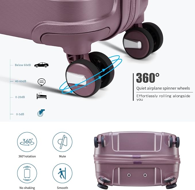 Somago 20" Carry On Luggage and 14" Mini Cosmetic Cases Travel Set Lightweight Polypropylene Suitcase with TSA Lock YKK Zipper Hardside Luggage with Spinner Wheels (2 Piece Set, Elegant Purple) - Image 4