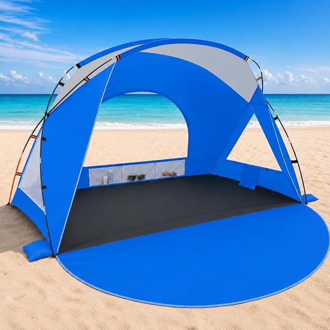 Beach Tent, Portable Sun Shelter for 2/3/4/6-8 Person with UPF 50+ UV Protection, Easy Setup Waterproof Beach Shade Canopy Cabana for Family Outdoor and Picnics, Fishing with Carrying Bag by Etto