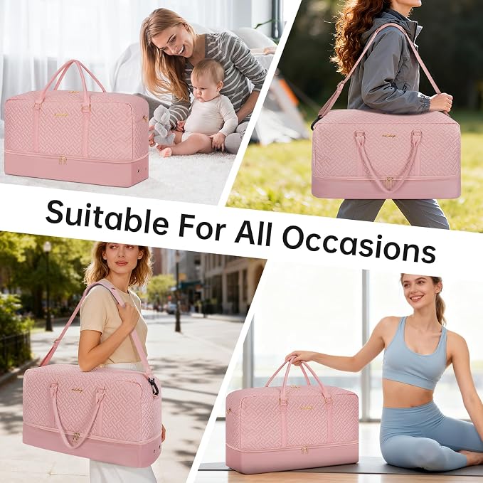 Weekender Bag for Women, 5 Pcs Set Carry on Overnight Bag, 21" Travel Duffel Bag with Waterproof Shoe Compartment for Weekend Travel Business Trip - Image 7