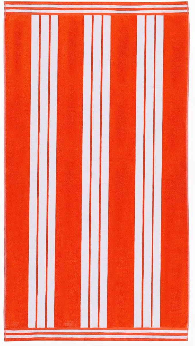 Superior Cotton Cabana Striped Beach Towels, Colorful Towels for Adult, Kid, Pool, Swimming, Sand, Travel, Large Oversized, Absorbent, Fast Drying, Bath Basics, Cabana Collection, 1 Piece, Coral - Image 2