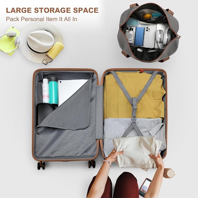 Kono Suitcase Set 3 Piece Luggage Set Expandable with Spinner Wheels | Lightweight PC+ABS Carry On Hardside Luggage with TSA Lock (Apricot Grey, 6 piece set) - Image 5