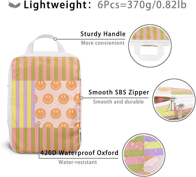 6 Pcs Compression Packing Cubes, Packing Cubes for Travel, Waterproof Luggage Organizer Bags Set, Cute Packaging Cubes for Women Kids Backpack Carry-Ons - Image 4
