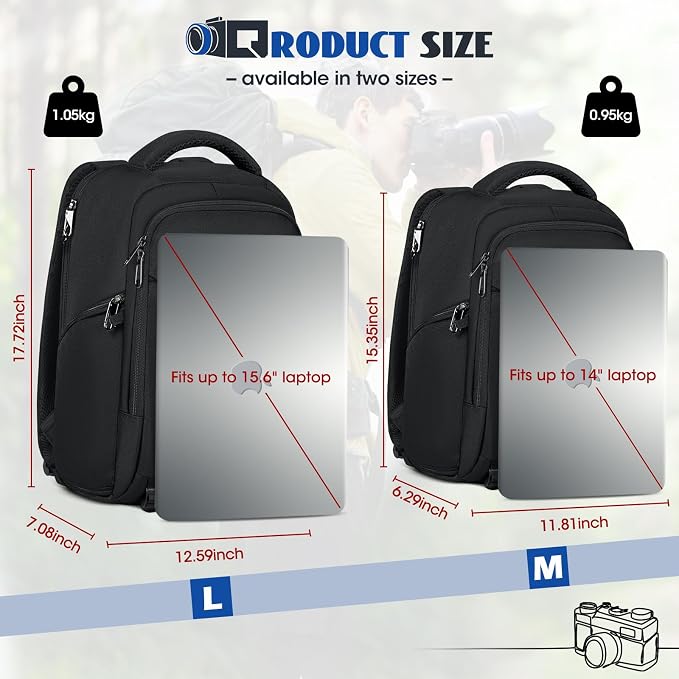 RAINSMORE Camera Backpack Camera Bag for Photographers DSLR SLR Mirrorless Camera Cases with Waterproof Rain Cover & Laptop Compartment Fits 14 Inch Laptop,Anti Theft Travel photography backpack,Black - Image 9