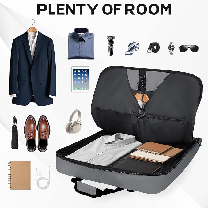 Goloni Garment Bag For Men Women Travel & Business,Hanging Clothes & Multiple Compartment,Waterproof Foldable Suit Bag Grey - Image 3