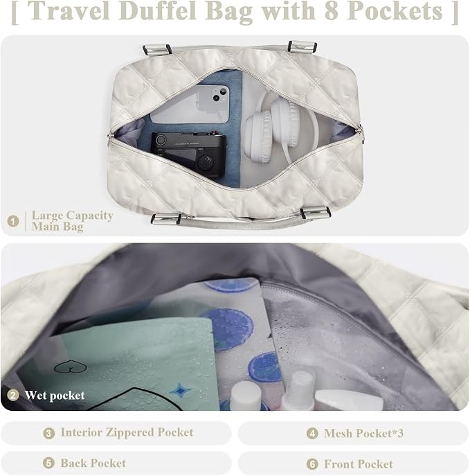 Travel Duffel Bag, Carry On Overnight Weekender Bags for Women | Travel Bag with Wet Pocket & Trolley Sleeve, For Spirit Airlines 18x14x8 Personal Item Bag - Image 4