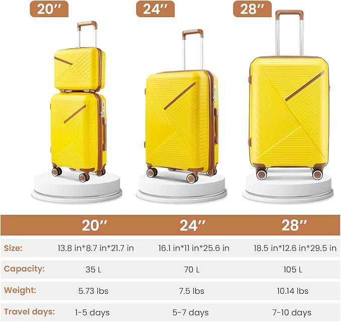 Merax Luggage 4 Piece Set Hardside Expandable Suitcase Set with Case,Travel Luggagewith Spinner Wheels,Airplane Approved Carry On Luggage Sets,Yellow,14/20/24/28 - Image 2
