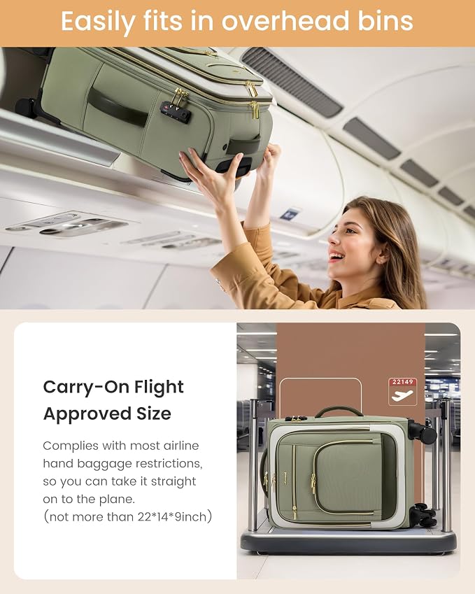 LOVEVOOK Carry on Luggage 22x14x9 Airline Approved with Garment Folder & Spinner Wheels, 22 Inch Large Rolling Carry-on Suitcase, Softside Lightweight Underseat Luggage for Women Travel Overnight, 49L - Image 6