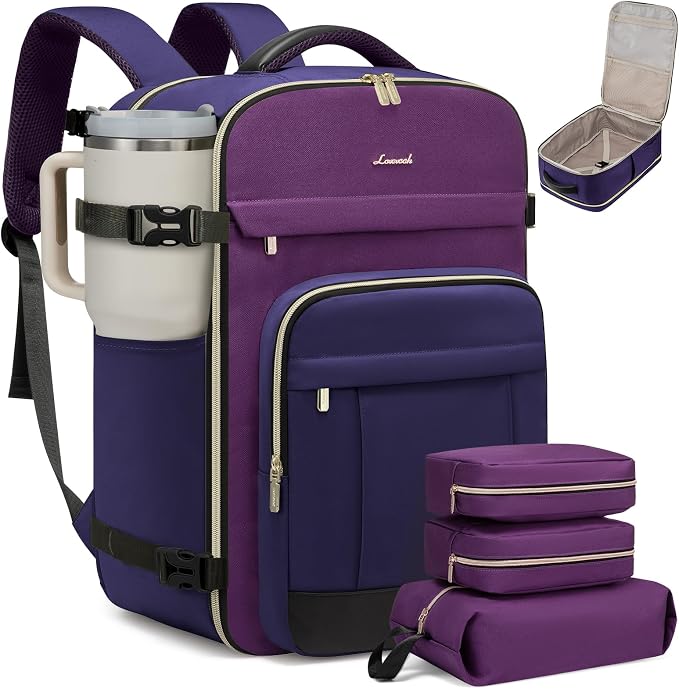 LOVEVOOK 50L Travel Backpack for Women & Men - 18 Inch Carry On Backpack & Personal Item Backpack for Airlines, Spacious and Durable Design, with 3 Packing Cubes by LOVEVOOK