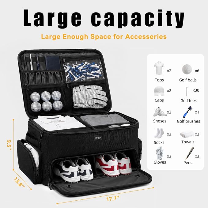 Golf Trunk Organizer with Separate Ventilated Compartment for 2 Shoes | 2 Layer Storage, Up To Us Men'S 16, Waterproof Side Pocket, Golf Car Storage for Balls, Tees, Cap, Clothes, Gloves - Image 2