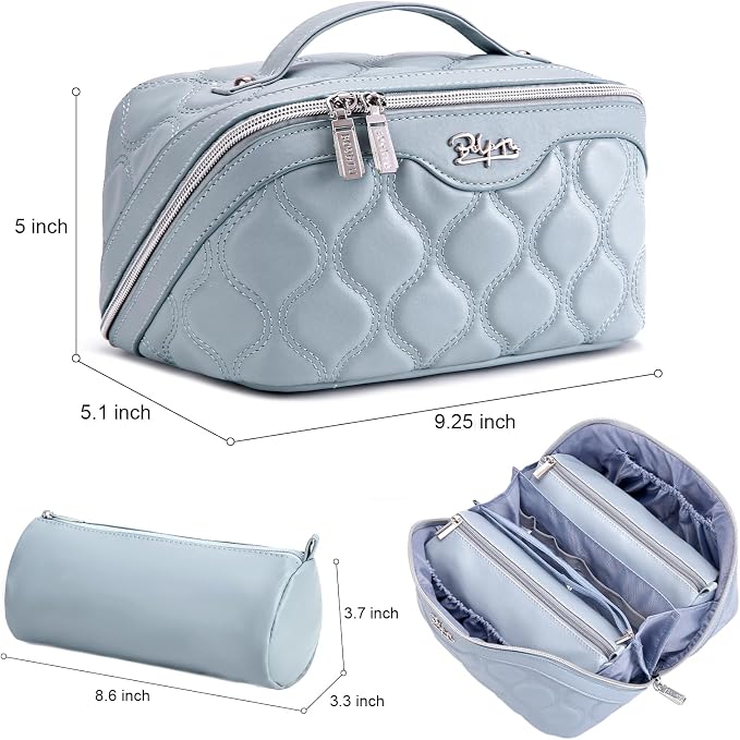 BOYATU Travel Makeup Bags for Women Cosmetic Bag: Puffy Make up Bags Set of 3 - Vegan Leather Makeup Organizer - Waterproof Large Toiletry Bag with Compartments - Travel Essentials (H-4-Blue) - Image 7