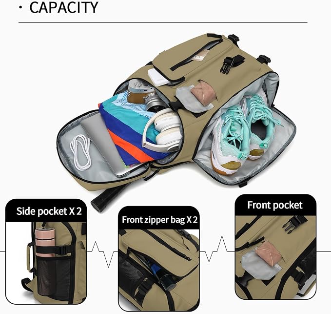 Kalesi Gym Duffle Tennis Bag Backpack 4-Way Waterproof with Shoes Compartment for travel Sport Hiking laptop (Wood color) - Image 6
