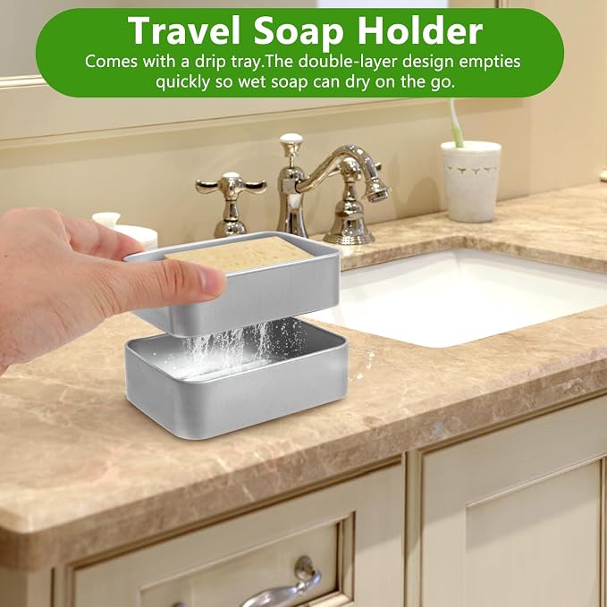 Travel Soap Container, Aluminum Soap Dish Holder,Leakproof Soap Box with Removable Draining and Lid, Portable Soap bar Case for Bathroom Traveling Camping Gym - Image 4