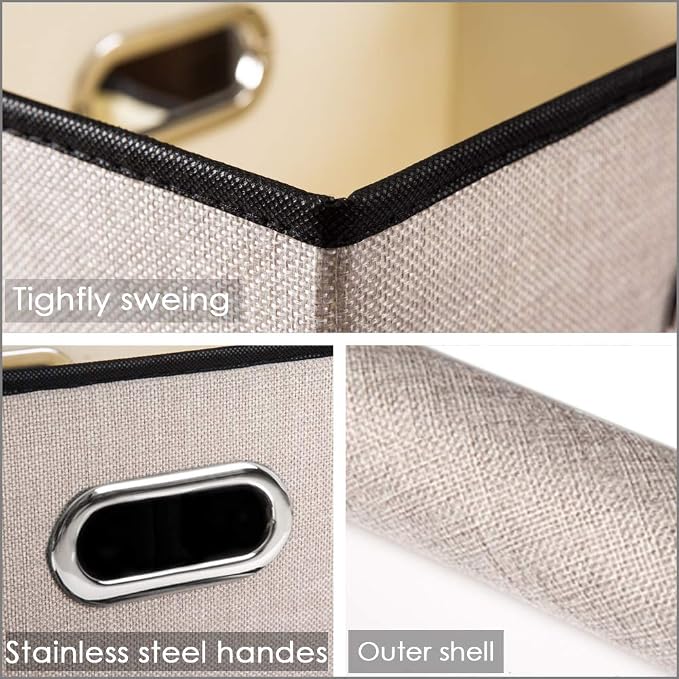 PRANDOM Foldable Storage Bin with Lid [1-Pack] Linen Fabric Decorative Storage Box Organizer Container Basket Cube with Handles Divider for Closet Office Living Room Light Grey(14.9x9.8x9.8) - Image 4
