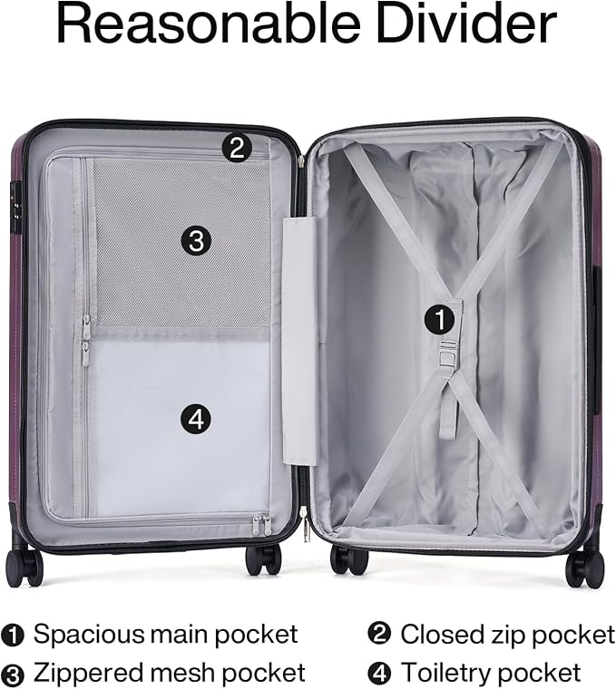 Hanke 20 Inch Expandable Carry on Luggage 22x14x9 Airline Approved Lightweight PC Hard Shell Suitcases with Wheels Tsa Luggage Rolling Suitcase Travel Luggage Bag for Weekender(Purple) - Image 7