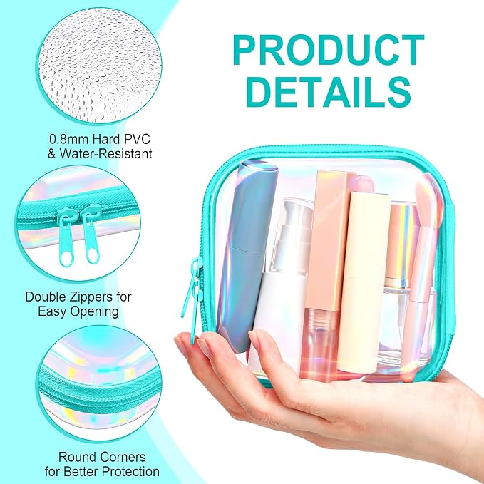 Sanwuta 6 Pcs Clear Hard Zipper Case Plastic Zipper Pouches Transparent Makeup Bag Pencil Case Pouches Toiletry Diaper Bag for Travel Toy Storage Organizer Bins(Holographic,5 x 5 x 2 Inch) - Image 3