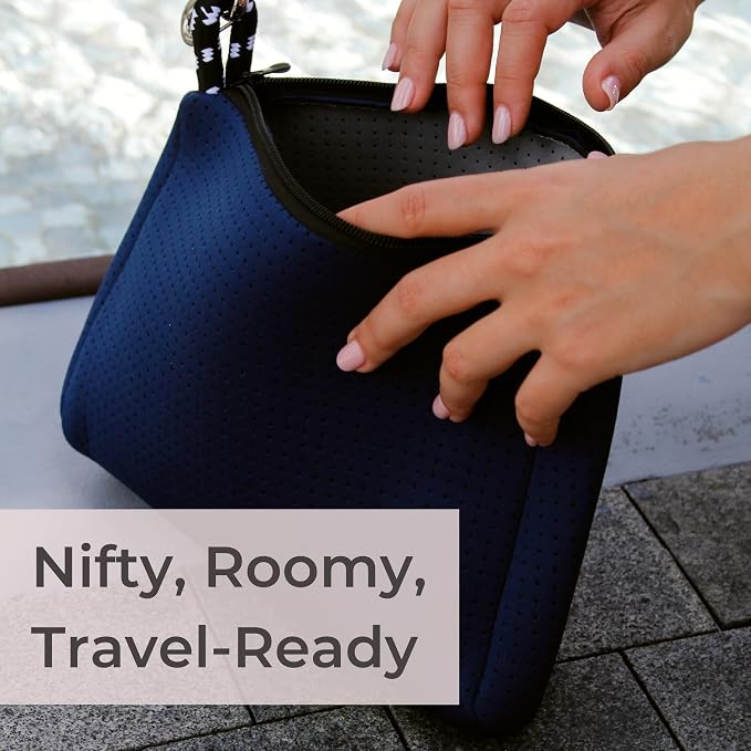 POPUPS Large Makeup Bag with Zipper, Deep Blue - Waterproof Neoprene Cosmetic Bag 7.7 x 10.75 x 5 inches - Image 8
