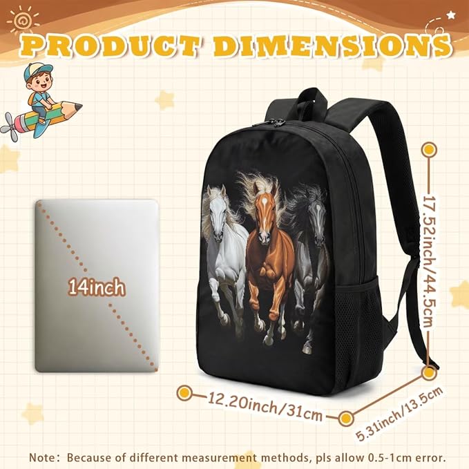 Horse Backpack and Lunch Box for Girls 6-8/8-10 Black Bookbag for 3rd Grade 17in Primary/Elementary School Book Bag and Lunchbox 4PCS Kids Back to School Back Pack Set - Image 4