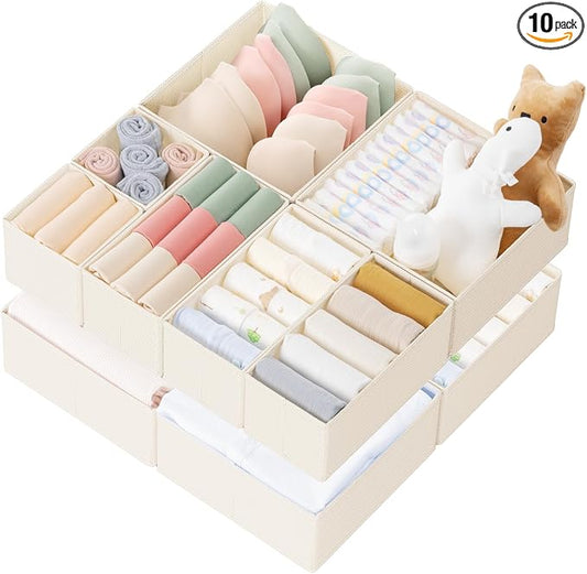 Criusia Drawer Organizer Clothes, 10 Pack Dresser Organizer for Baby Clothes, Underwear, Sock- Foldable Closet Organization and Storage Dividers Bins for Nursery, Bedroom (Beige) by Criusia