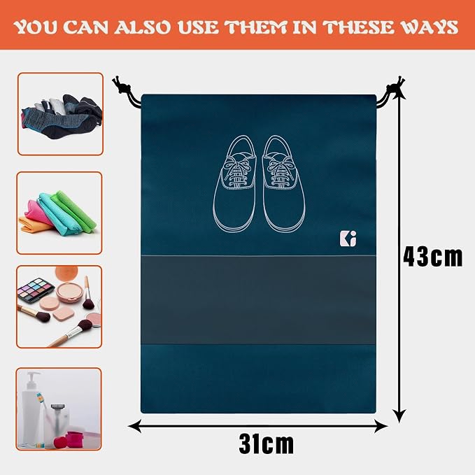 Kuber Industries Pack of 8 Shoe Bags | Shoe Bags for Travel | Non-Woven Shoe Storage Bags | Storage Organizers Set | Shoe Cover with Transparent Window | Shoe Dori Cover | Navy Blue - Image 3