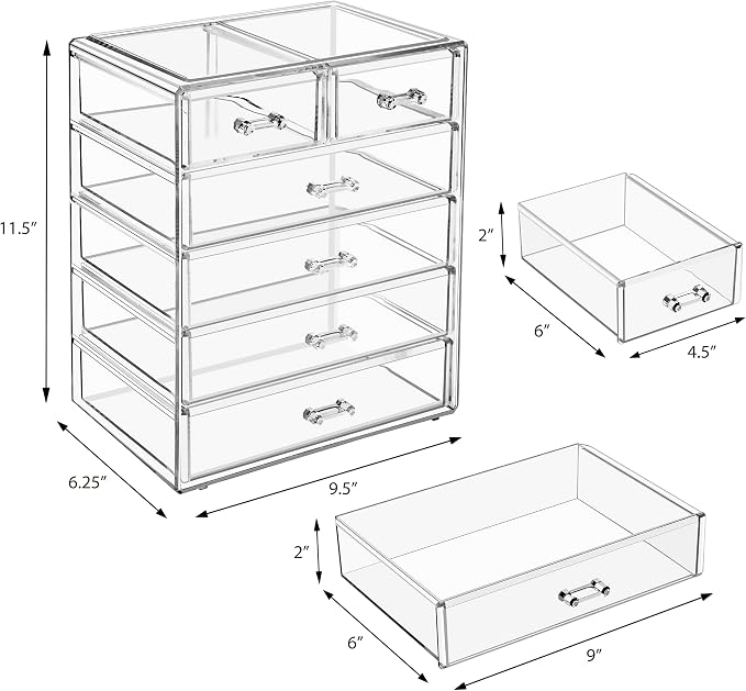 Sorbus Acrylic Makeup Organizer Set, 6-Drawer Vanity & Countertop Cosmetic Storage with Small & Wide Drawers, Clear Makeup Storage for Brushes, Lipsticks, Jewelry – Holiday Gift for Women & Teens - Image 3