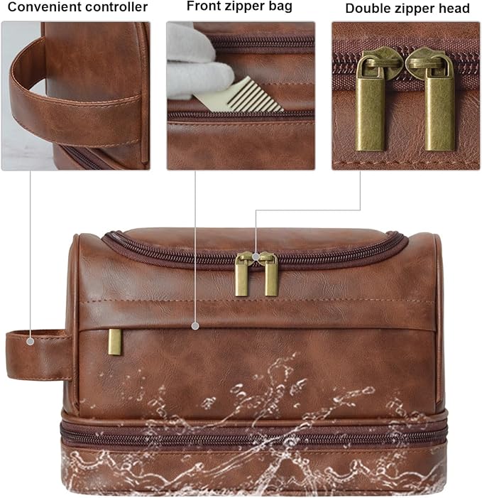 Personalized Leather Toiletry Bag, Brown, Three Layer Structure, Waterproof, Customizable Name Engraving, Travel Organizer for Men, Multi-Occasion Gift (UK2001) - Image 7