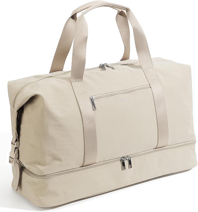 Oeihuivt Weekender Bags for Women - 21 Inch Large Travel Duffel Bag Set with Shoe Compartment, Heavy-Duty nylon Carry On Overnight Tote Beige by Oeihuivtweekenderbag