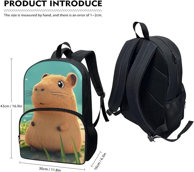 Capybara Bookbag for School Girls Lunch Box Primary School Student Backpack with Lunchbox and Pencil Case Ages 6-8 Kids Cute Backpacks Lunch Bag Set of 3 - Image 2