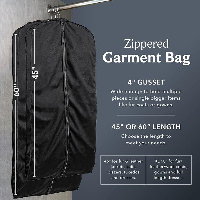 60" Luxury Fur Coat Cotton Blend Cloth Garment Bags for Travel & Hanging Clothes (Black-Houndstooth Trim) - Suit Covers Garment Bag for Men & Women Dress Bag - Closet Storage Suit Bag, Coat Storage - Image 3