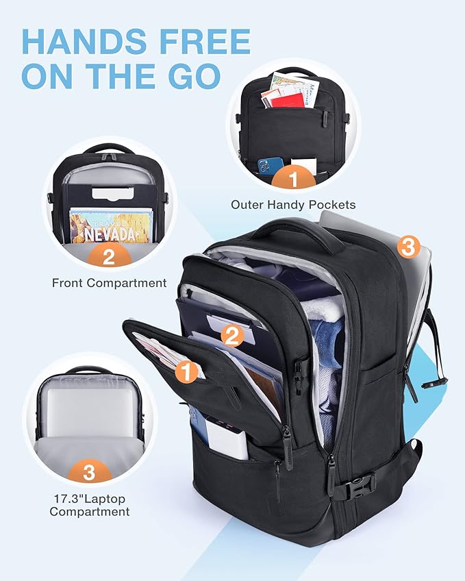 BAGSMART 40L Black Travel Laptop Backpack with Packing Cubes and Shoe Bag | Black weekender bag fits 17" laptop. Water resistant luggage with packing cubes and shoe pouch. - Image 5