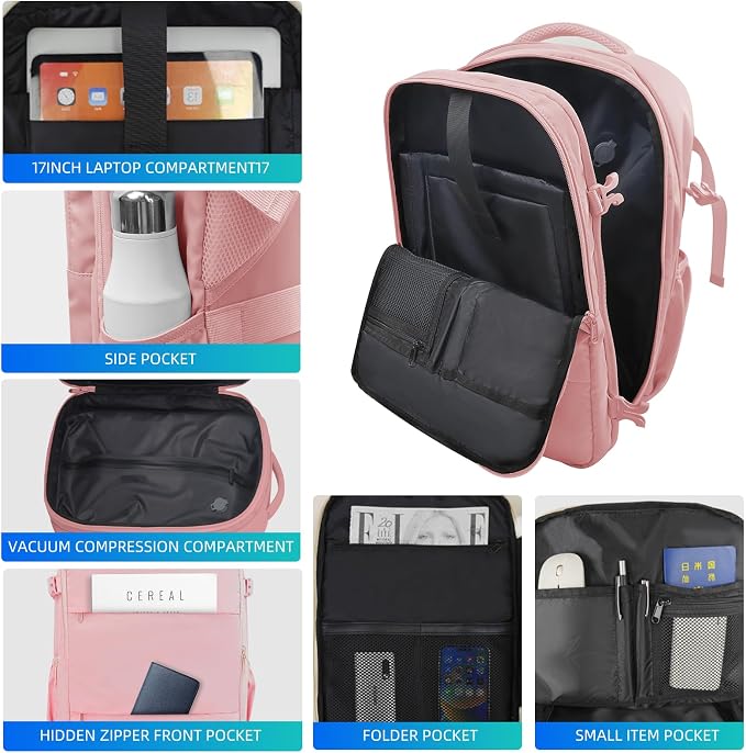 Vacuum Backpack 60L with Pump, Waterproof for 17" Laptop, Pink - Image 3