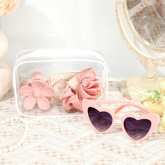 DEEKA 30 Pcs Bridesmaid Proposal Bag Set Gift Clear Makeup Toiletry Bag Bachelorette Party Favors Sunglasses Flower Claw Clips Scrunchies Knot Bracelets Bridal Wedding Party Gifts (Pink) - Image 8