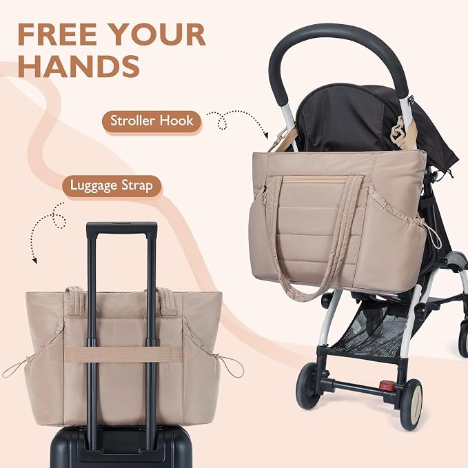 mommore Diaper Bag Tote with Stroller Organizer Puffer Bag Large Capacity Baby Bag with Changing Pad for Travel, Hospital - Image 7