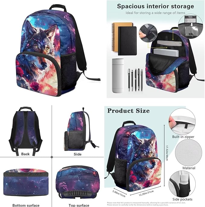 Resourceful Wolf 4pcs Backpack Set for Boys 17 Inch Student School Bag and Lunch Bag Pencil Case Water Bottle Cover for Ages 6-10 Elementary Preschool Kindergarten Primary Gifts Travel - Image 7