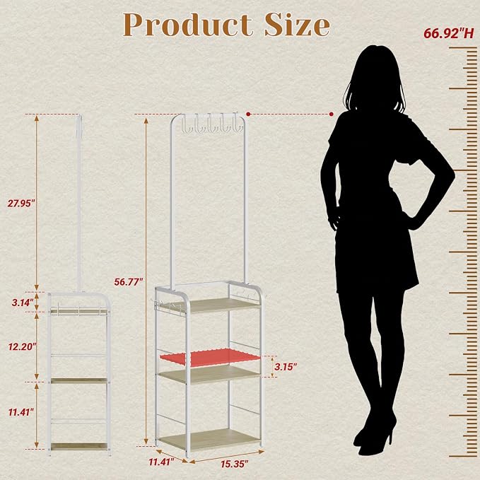 Hayexiha Tall Purse Organizer with Wood Shelves, Heavy Duty Metal Floor-Standing Handbag Storage Rack Stand for Women, Narrow & High-Capacity Bag Hanger Organizer for Closet, Bedroom, Small Space - Image 5