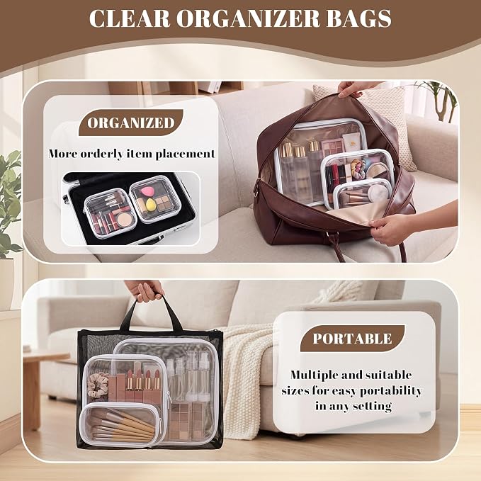 15 Pack Clear Hard Shell Zipper Case with 40 Labels, X-Large/Medium/Small Stackable Clear Pouches, Crush-resistant Travel Toiletry Bag Organizer for Makeup Board Games Electronics (White) - Image 3