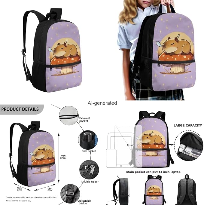 Brown Capybara 4Th Grade Backpack for Girls Large Capacity Elementary Schoolbag Primary Middle School Bookbag Cute Back to School Gifts for Students - Image 3