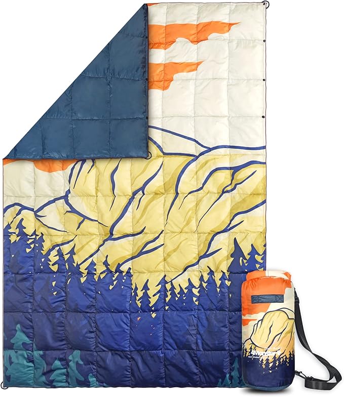 4Monster Down Camping Blanket, 650 Fill Power Ultralight Packable Puffy Blanket, Warm, Waterproof & Windproof Outdoor Quilt for Backpacking, Travel, Stadium, Beach by 4Monster