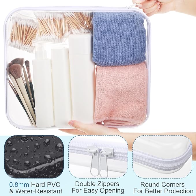 Sanwuta 6 Pcs Clear Hard Zipper Case Plastic Zipper Pouches Transparent Makeup Bag Pencil Case Pouches Toiletry Diaper Bag for Travel Toy Storage Organizer Bins(White,13.78 x 11.81 x 2 Inch) - Image 3