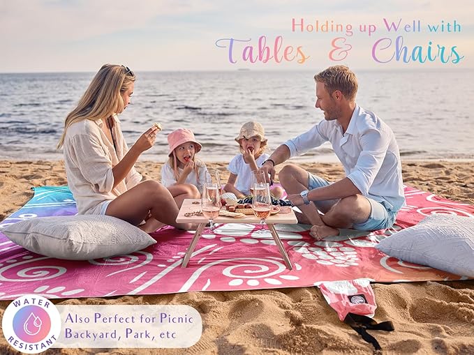 WEKAPO Beach Blanket Waterproof Sandproof Oversized Extra Large Sand Free Beach Mat with Stakes, Storage Bag - Essentials for Outdoor Beach, Picnic (Pinkish Purple Sea Turtle, 11 X 9 FT (1~10 Person)) - Image 4