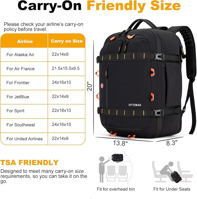 40L Travel Backpack 17.3" Laptop Carry On Duffel Flight Approved | TSA Approved, Wet & Dry Compartment, Water Resistant, Anti-Theft Pocket, Luggage Strap, USB Charging Port - Image 2