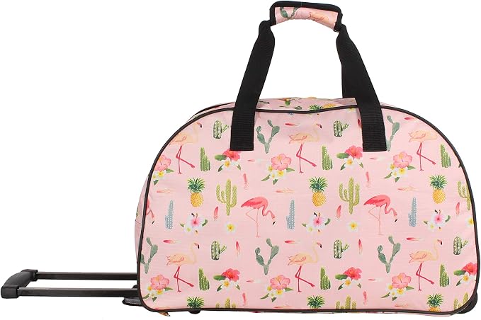 Lucas Designer Carry On Luggage Collection - Lightweight Pattern 22 Inch Duffel Bag- Weekender Overnight Business Travel Suitcase with 2- Rolling Wheels (22in, Flamingo) - Image 6