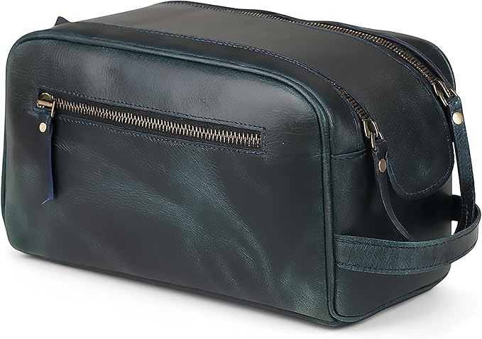 KomalC Travel Toiletry Bag – Premium Leather Dopp Kit for Men & Women with Water-Resistant Lining & Spacious Zippered Organizer by KomalC