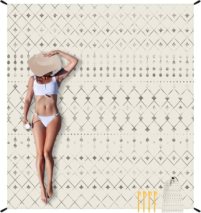 Beach Blanket Waterproof Sandproof, 78"×86" Large Picnic Blankets for 2-4 Adult, Lightweight Quick Dry Polyester Beach Mat for Outdoor, Travel, Camping, Beach Vacation Essentials Must Have Accesorries by WelcometoADecor