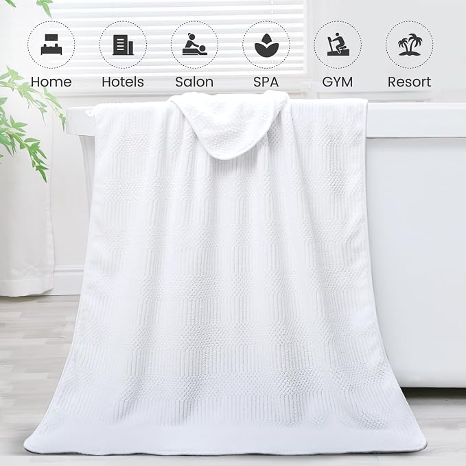 JML Bath Towels Set, Large Microfiber Body Towel for Adult, 2 Pack, 30" x 60", Oversized, Soft, Super Absorbent, Fast Drying, Use for Sport, Fitness, Yoga, Fleece Diamond Cross Grid White - Image 6