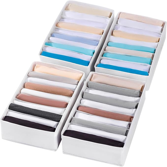 4 Packs T-shirt Drawer Organizers for Clothing,10 Grids Compartment Wardrobe Storage Box, Clothes Organizer for Folded Clothes, T-shirt, Legging, Silk Scarve-White by Coorganisers
