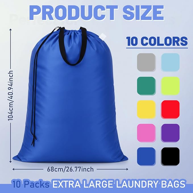 Zhehao 10 Pack Extra Large Laundry Bags 10 Varied Colors Heavy Duty Bags 27" x 40" Travel Laundry Bag with Handles and Drawstring for Dirty Clothes College Dorm Apartment Dwellers Travel - Image 2