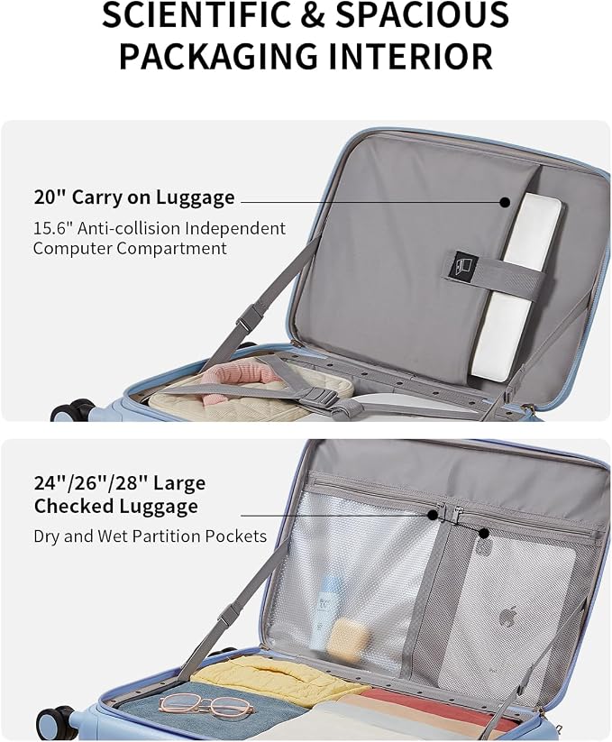 Expandable Top Open 28 Inch Checked Luggage with Spinner Wheels, Large Suitcase with TSA Lock, Hardside Travel Luggage Suitcases for Men Women, for 25+Days Travel, Blueberry Blue - Image 5