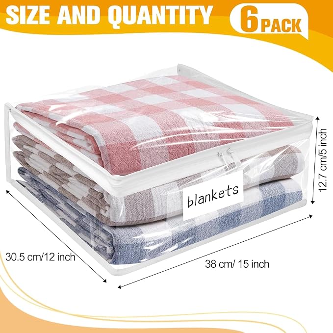 Plastic Storage Bags with Easy-Glide Zipper, Pack of 6, Durable Clear Vinyl Zippered Storage Bags for Clothes Sweaters Comforters Blankets Sheets Bedding (15 x 12 x 5 Inch, White) - Image 3
