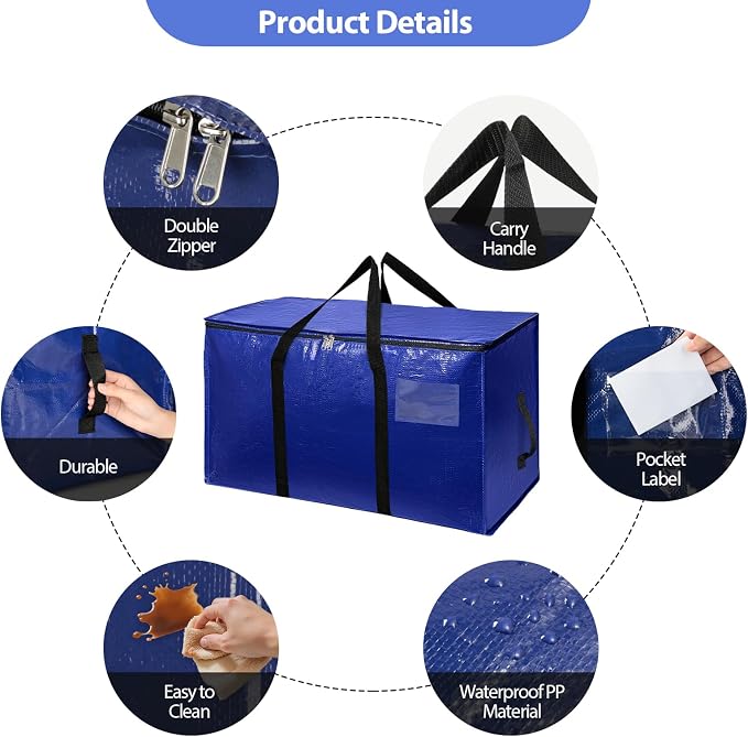 Moving Bags 4pcs Waterproof Moving Bags Large Travel Duffel Bags with Reinforced Handles, Clothes Organizer for Clothes Storage and Blankets for Moving and Traveling Bags 72L - Image 3